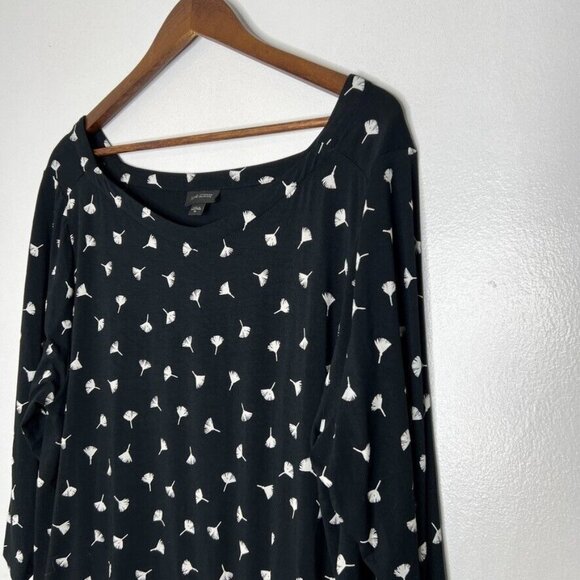 J Jill Wearever Collection Black White Dandelion Print Pleated Blouse XL Women - Picture 2 of 8